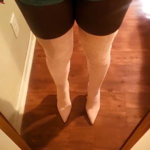 Azalea Wang baby pink suede thigh boots (Baller)